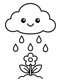 Free printable Cute Cloud Raining On Flower coloring page
