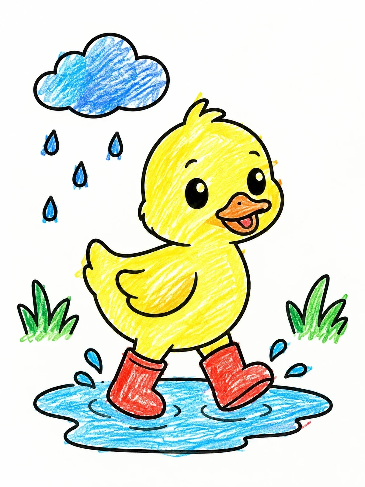 Colored example of the Cute Duckling In Rain Boots coloring page