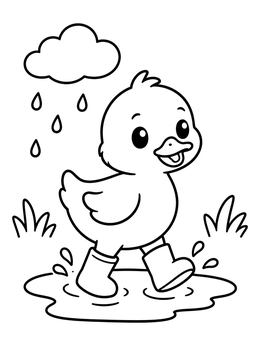 Free printable Cute Duckling In Rain Boots coloring page