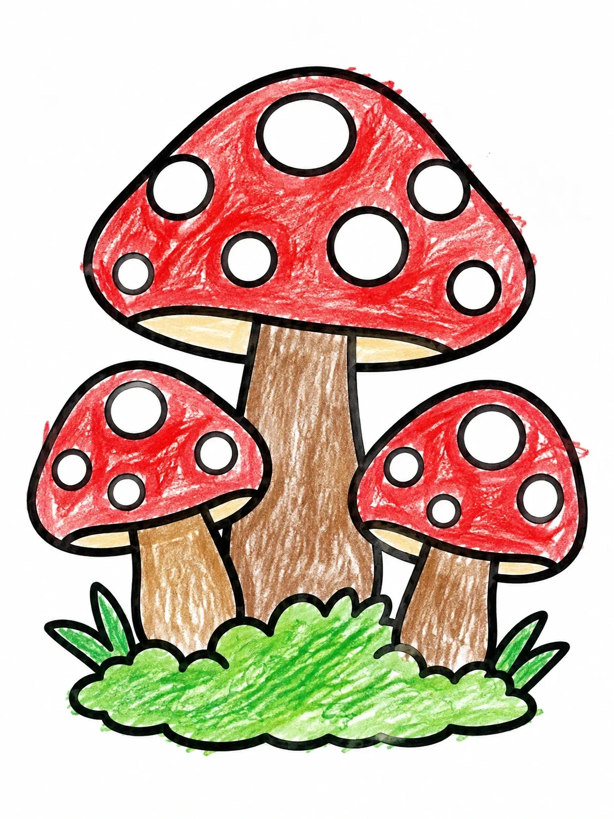 Colored example of the Cute Mushroom Cluster In The Moss coloring page