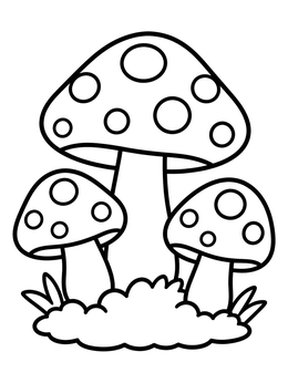 Free printable Cute Mushroom Cluster In The Moss coloring page