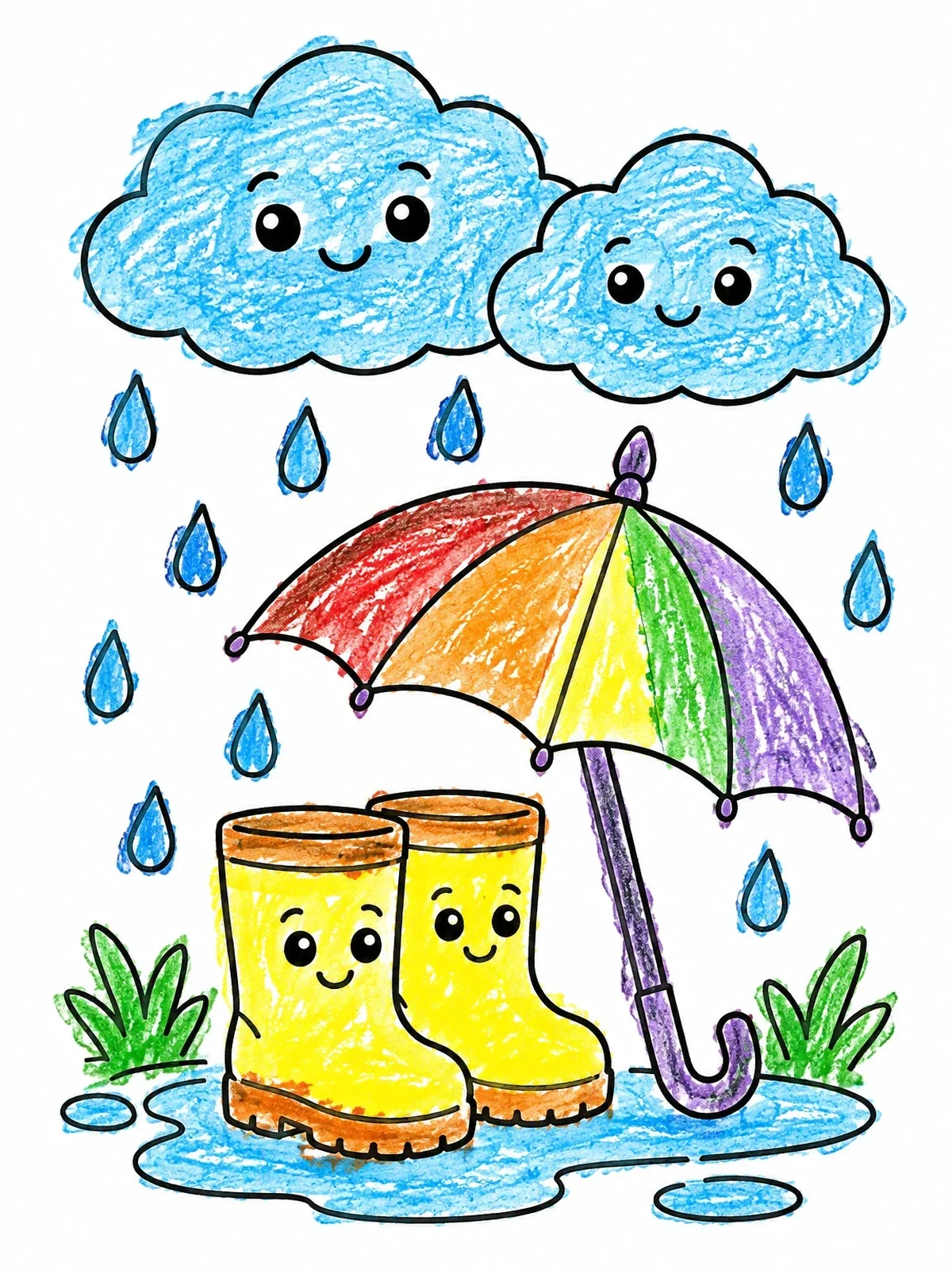 Colored example of the Cute Rain Boots And Umbrella coloring page