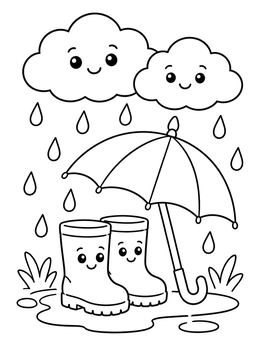 Free printable Cute Rain Boots And Umbrella coloring page