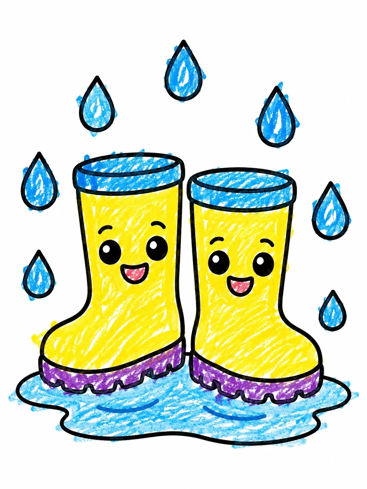 Colored example of the Cute Smiling Rain Boots In Puddle coloring page