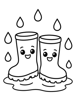Free printable Cute Smiling Rain Boots In Puddle coloring page