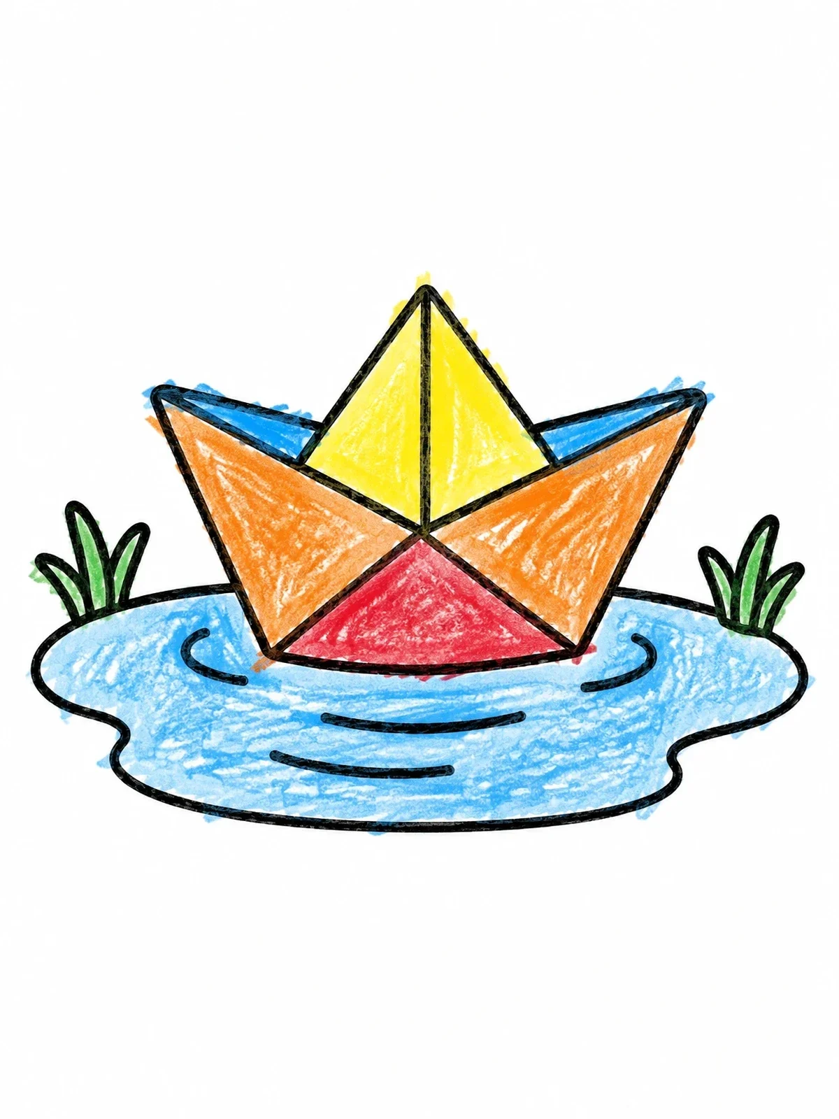 Colored example of the Paper Boat In A Rain Puddle coloring page