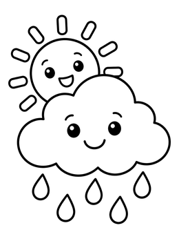 Free printable Smiling Sun And Rain Cloud coloring page