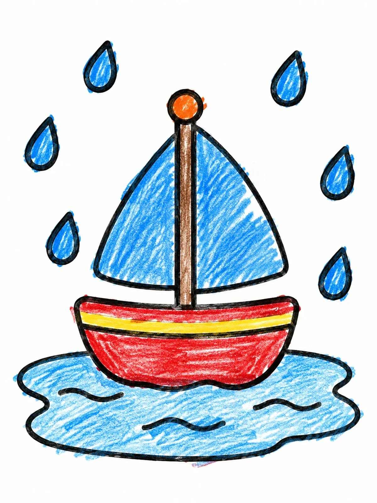 Colored example of the Toy Sailboat Floating In Puddle coloring page