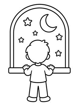 Free printable Child Stargazing By The Window coloring page