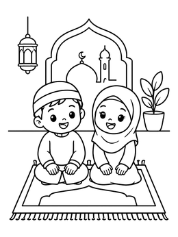 Free printable Children Praying On Rug coloring page