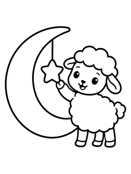 Free printable Cute Sheep With Crescent Moon coloring page