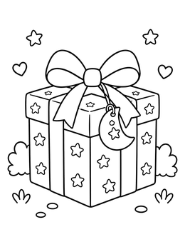 Free printable Festive Gift Box With Crescent Tag coloring page