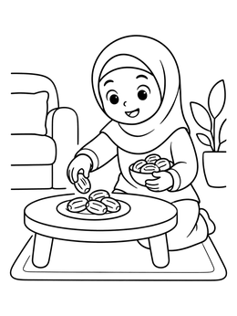 Free printable Girl Serving Sweet Dates coloring page