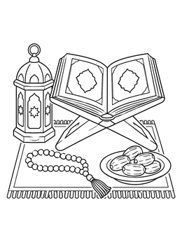 Free printable Holy Quran With Lantern And Dates coloring page