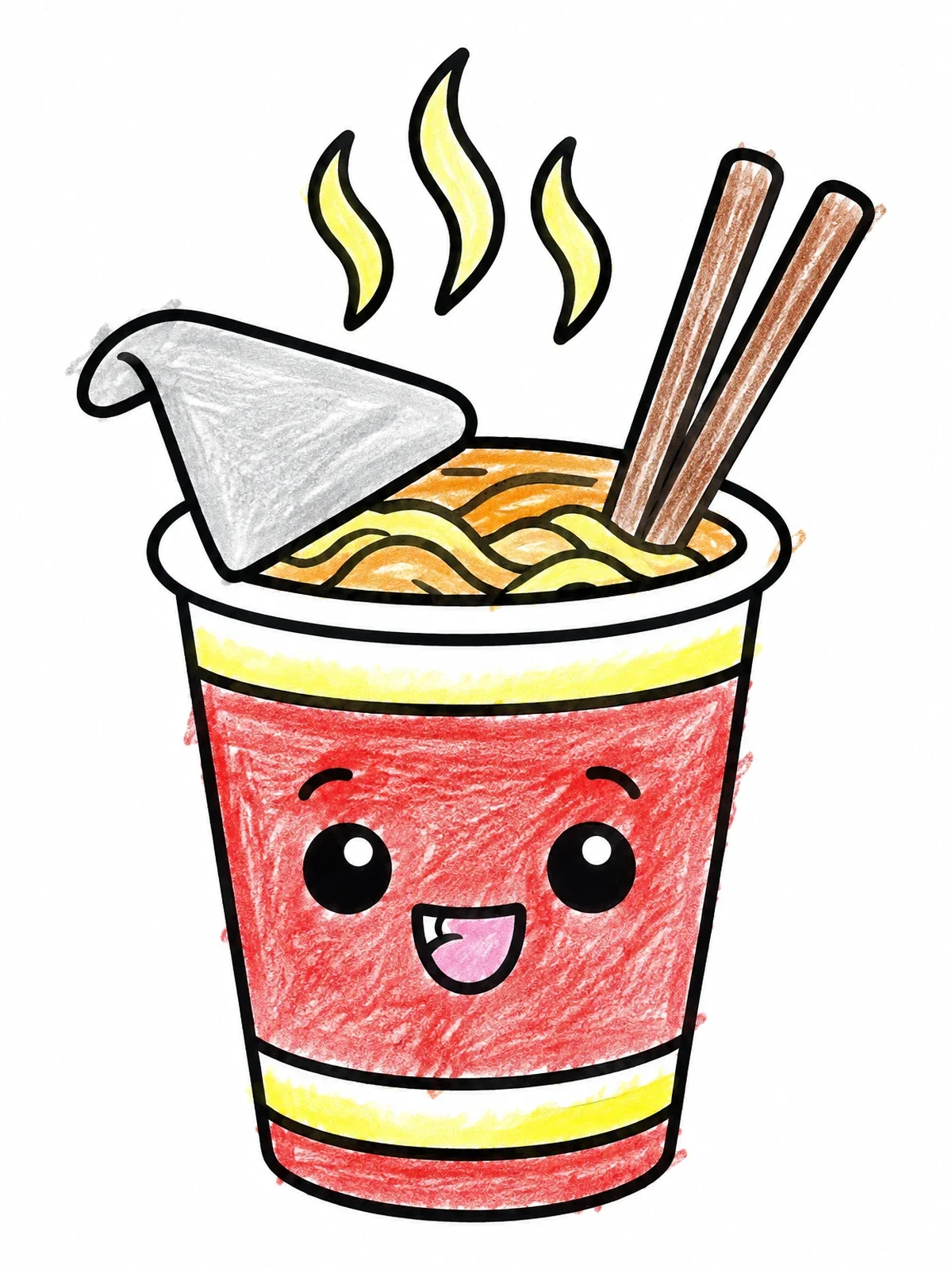 Colored example of the Cute Instant Noodle Cup coloring page