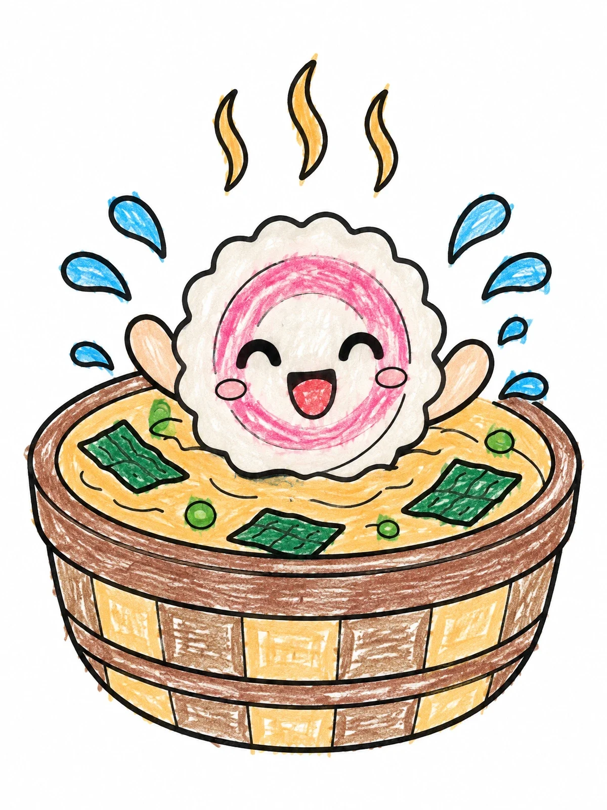 Colored example of the Happy Fish Cake In Warm Broth coloring page