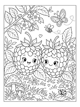 Free printable Cute Raspberries In Nature coloring page