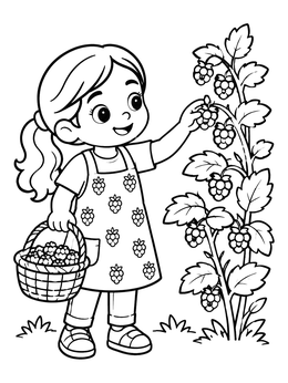 Free printable Little Girl Picking Fresh Raspberries coloring page