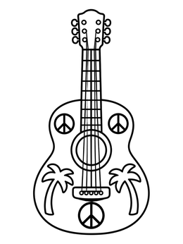 Free printable Acoustic Guitar With Peace Signs coloring page