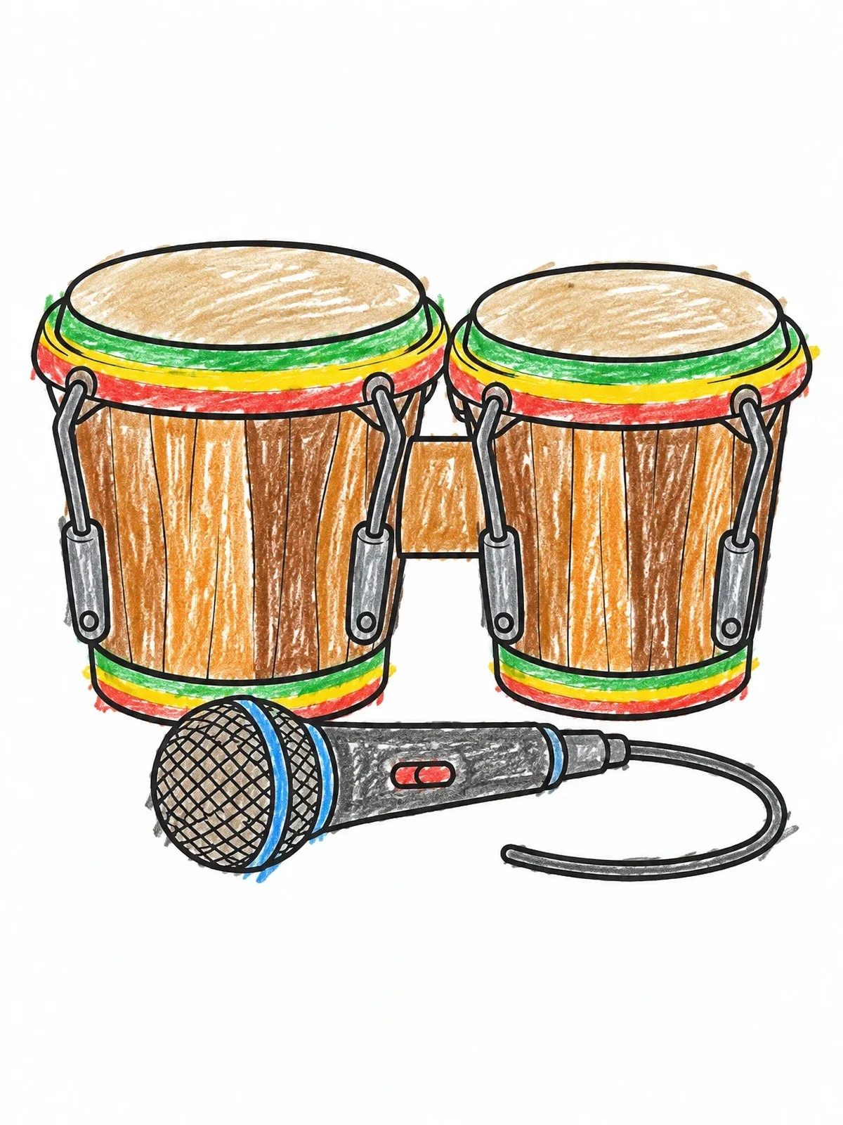 Colored example of the Bongo Drums And Stage Microphone coloring page