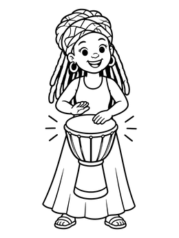 Free printable Cheerful Girl Playing Djembe Drum coloring page