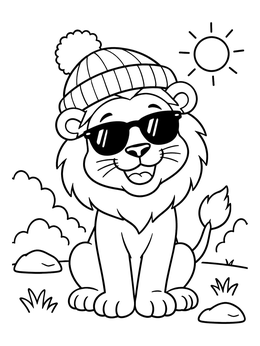 Free printable Cool Lion With Beanie And Sunglasses coloring page