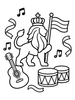 Free printable Crowned Lion With Drums And Guitar coloring page