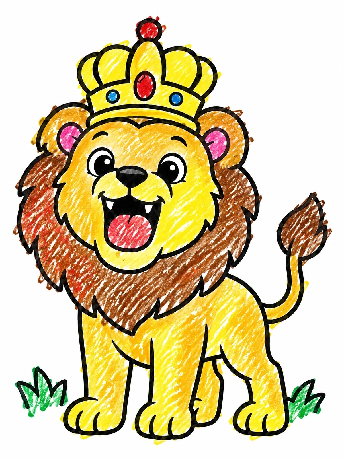 Colored example of the Cute Crowned Lion Cub coloring page