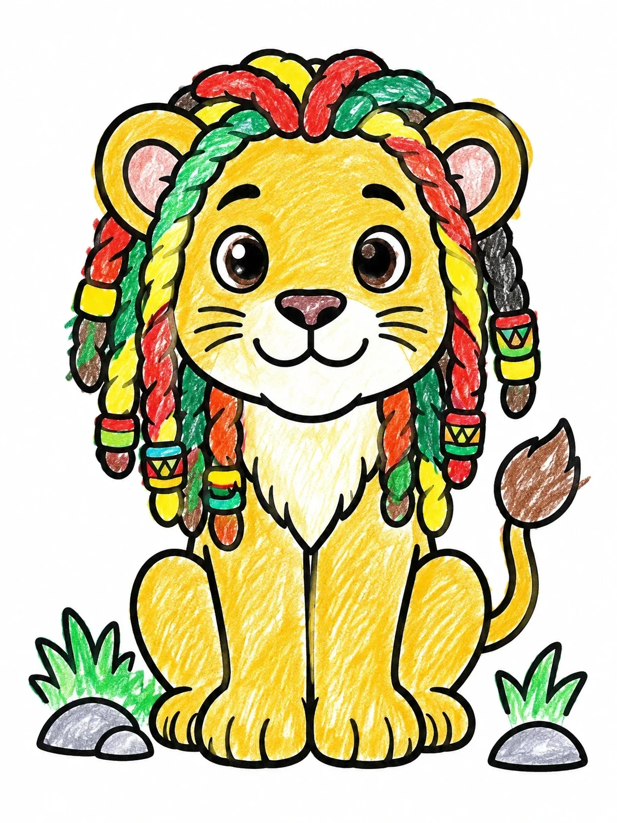 Colored example of the Cute Lion Cub With Dreadlocks coloring page