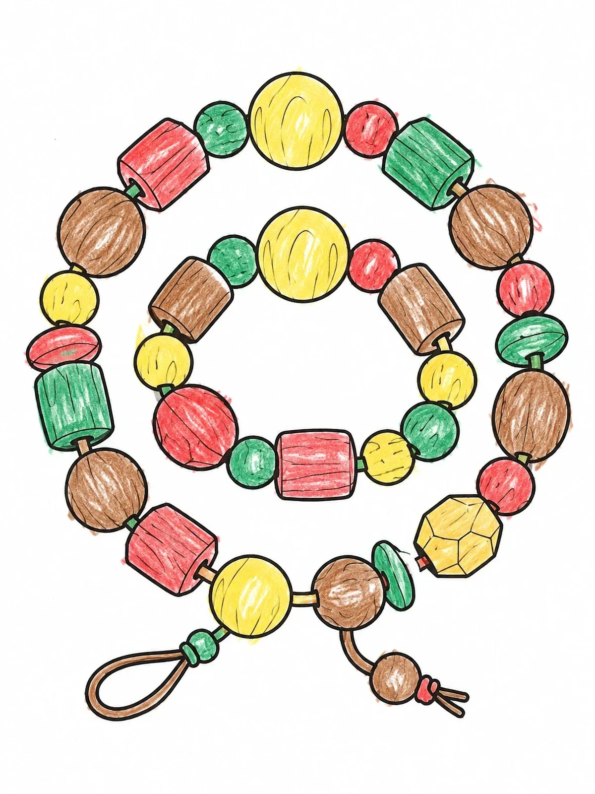 Colored example of the Handmade Wooden Bead Bracelets coloring page