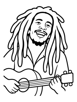 Free printable Smiling Musician With Dreadlocks And Guitar coloring page