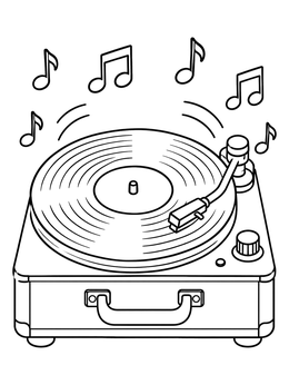 A vintage turntable playing a vinyl record on this rasta coloring page.