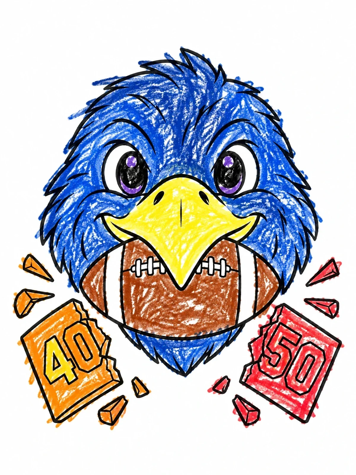 Colored example of the Raven Football Mascot With Yard Markers coloring page