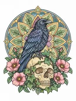 Coloring Sheets Roses Skuls Raven Perched On Antique Skull Coloring Page