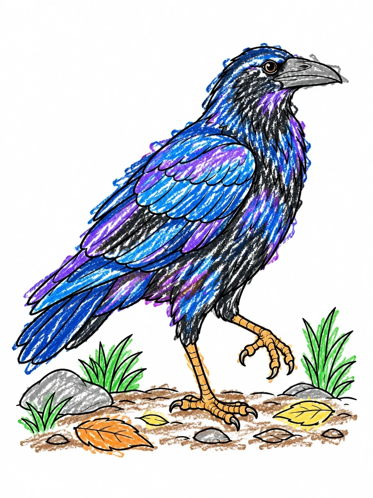 Colored example of the Raven Strutting On Forest Ground coloring page