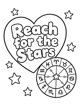 Free printable Reach For The Stars Zodiac Wheel coloring page