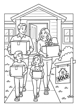 Free printable Family Moving Into New Home coloring page