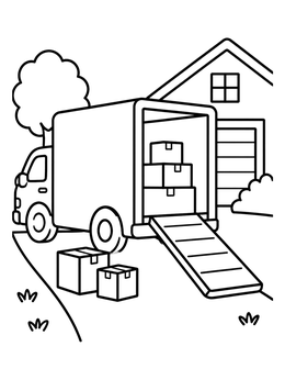 Free printable Moving Truck In Front Of House coloring page