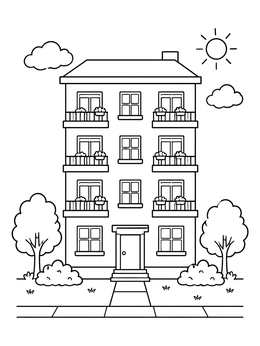 Free printable Multi Story Apartment Building With Balconies coloring page