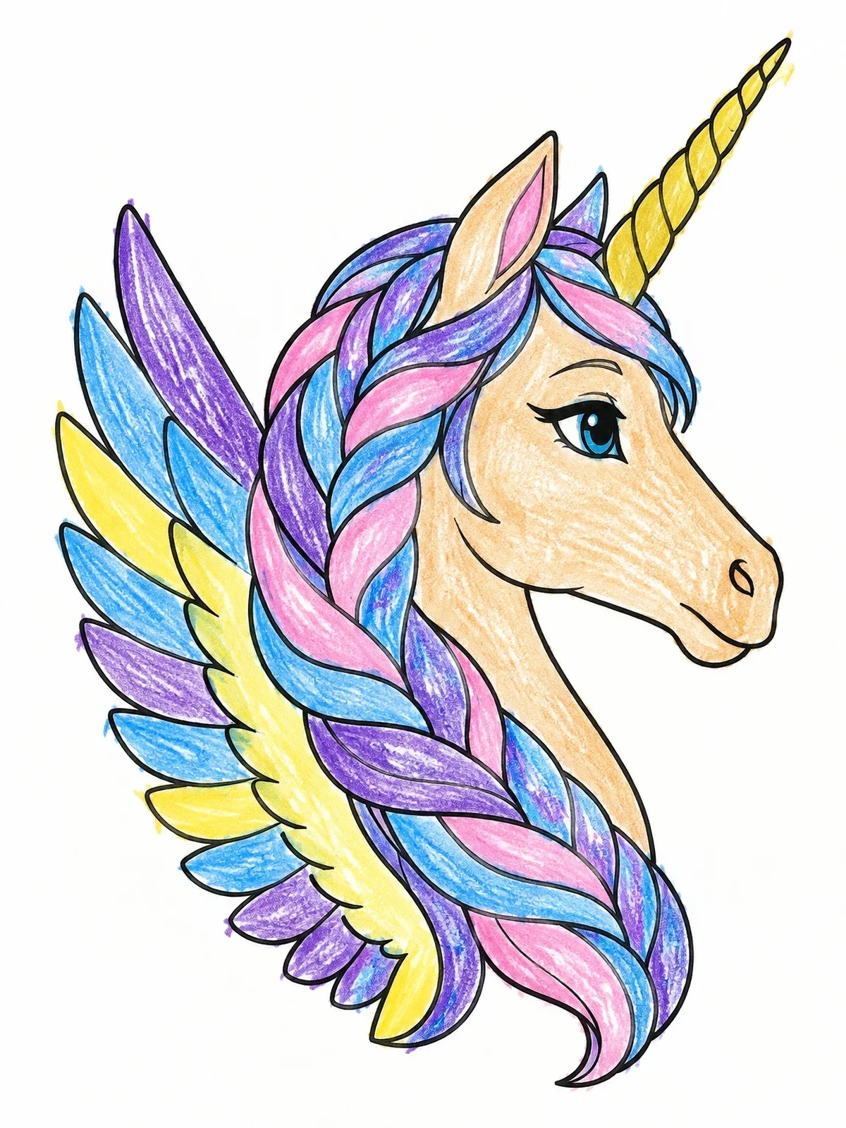 Colored example of the Braided Alicorn Profile With Wing coloring page