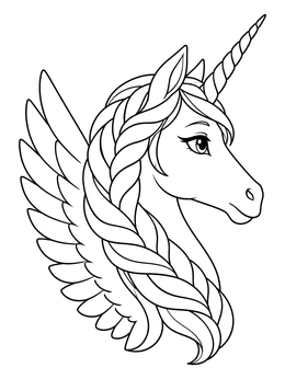 Free printable Braided Alicorn Profile With Wing coloring page