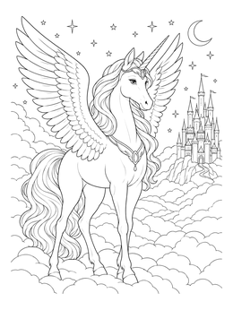 Free printable Majestic Alicorn Above The Clouds coloring page