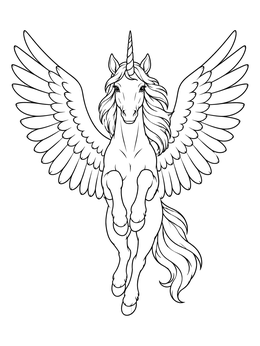Free printable Majestic Flying Alicorn Front View coloring page