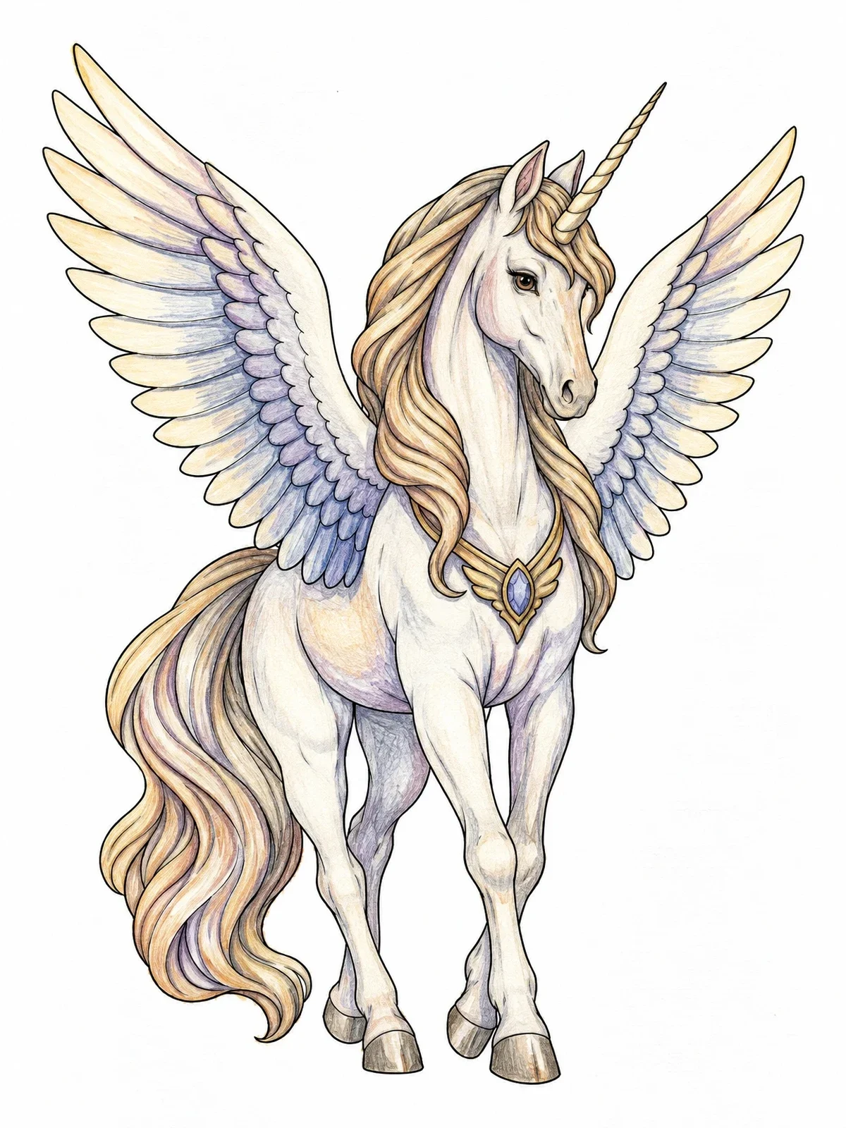 Colored example of the Majestic Standing Alicorn With Wings coloring page