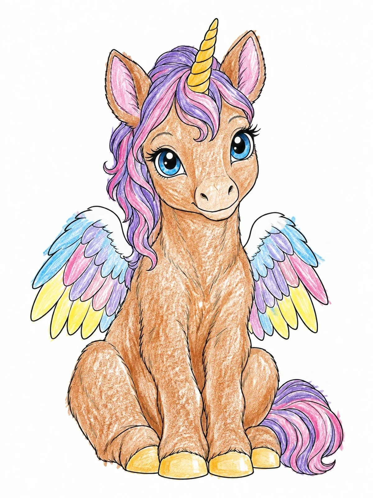 Colored example of the Playful Young Alicorn Foal coloring page