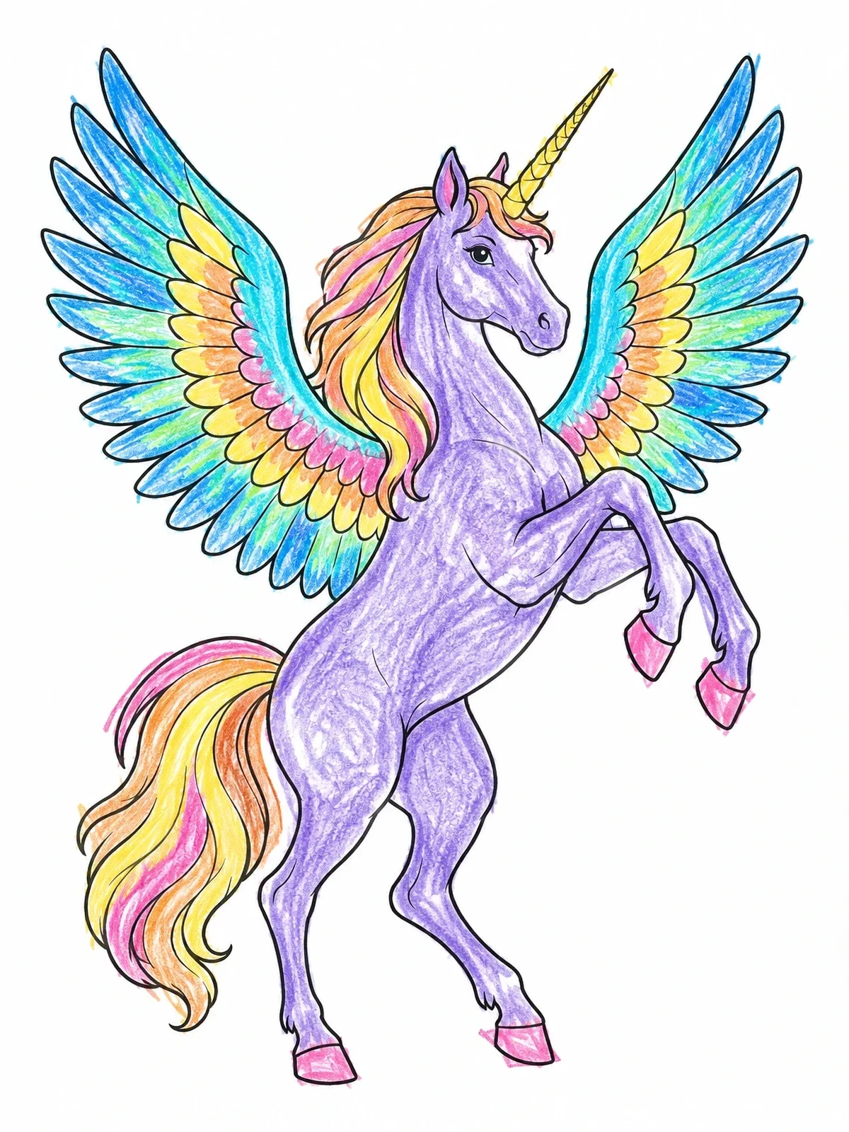 Colored example of the Rearing Alicorn With Spread Wings coloring page