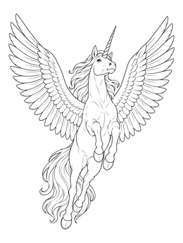 Free printable Soaring Alicorn With Spread Wings coloring page