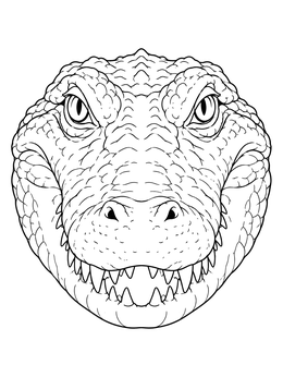 Detailed front view on this alligator coloring page featuring sharp teeth and scaly texture.