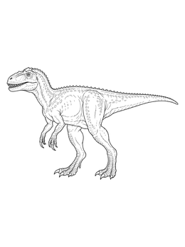 Detailed allosaurus coloring page showing the predatory dinosaur standing alert in full profile view.