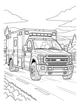Detailed modern emergency vehicle on a road in this realistic ambulance coloring page.